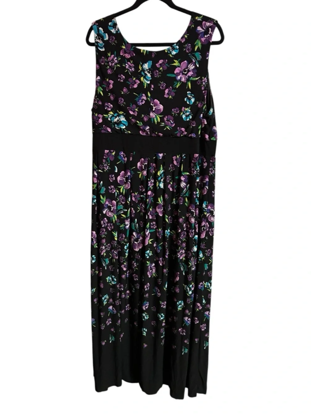 Women within Black Sleeveless Maxi Dress with Purple & Teal Floral Print - Picture 4 of 7